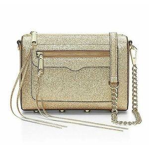 Rebecca Minkoff Avery crossbody gold glitter shimmer holiday party sparkle